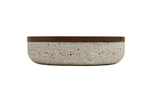VVD pottery 30cm muschelkalk stone 7cm high/ lid 2cm walnut