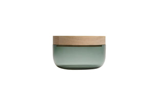VVD pottery 15cm black glass 7cm high/ lid 3cm oak