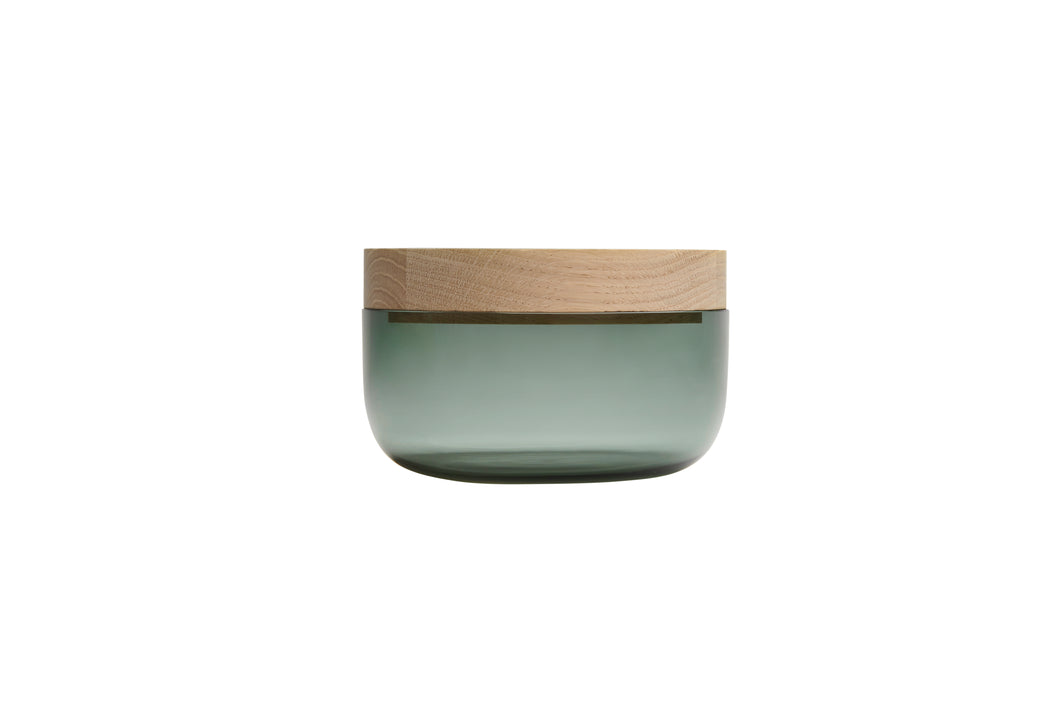 VVD pottery 15cm black glass 7cm high/ lid 3cm oak